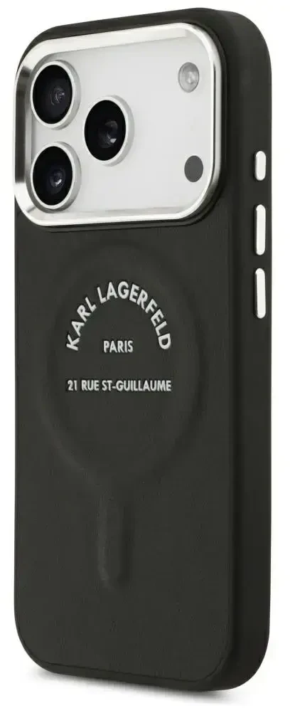Dėklas Karl Lagerfeld Embossed Open Ring RSG Logo MagSafe skirtas iPhone 18 Pro Max / 17 Pro Max juodas