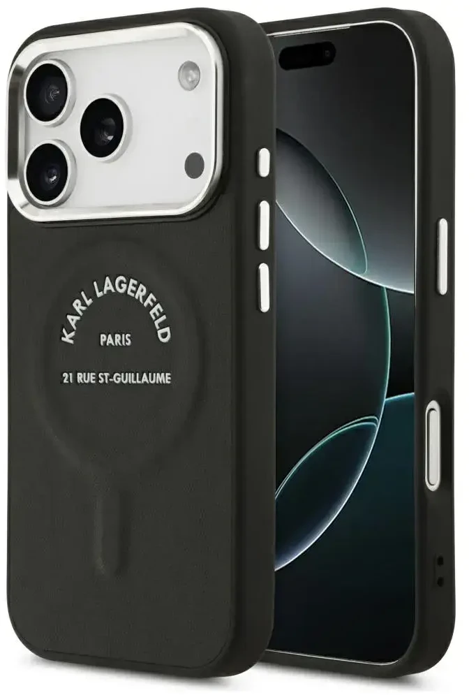 Dėklas Karl Lagerfeld Embossed Open Ring RSG Logo MagSafe skirtas iPhone 18 Pro Max / 17 Pro Max juodas