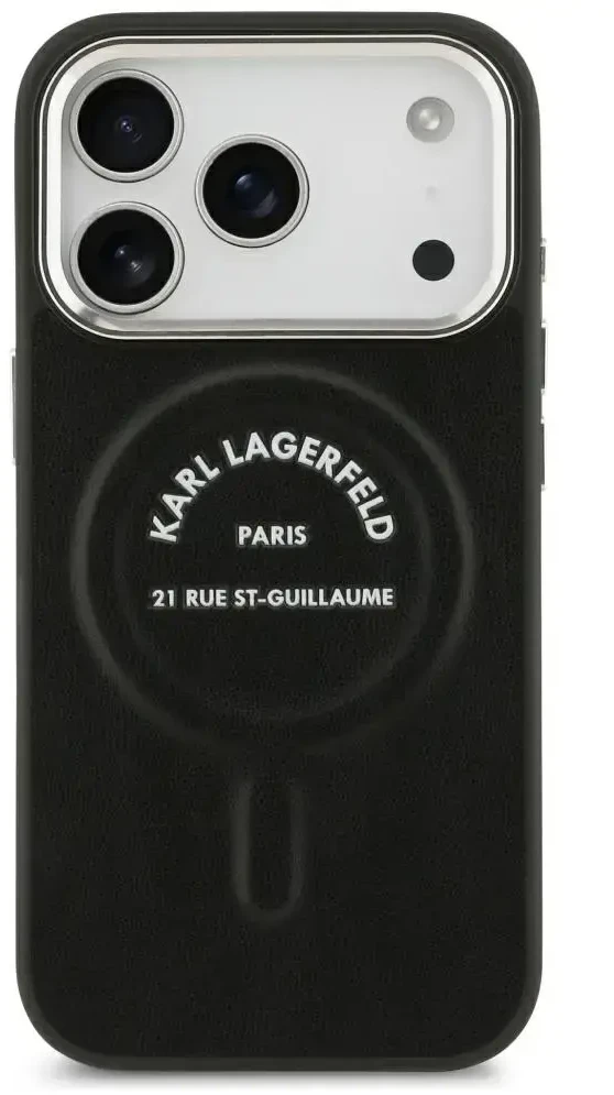 Dėklas Karl Lagerfeld Embossed Open Ring RSG Logo MagSafe skirtas iPhone 18 Pro Max / 17 Pro Max juodas