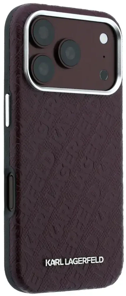 Dėklas Karl Lagerfeld Grained Allover Logo Metal Elongated skirtas iPhone 18 Pro Max/17 Pro Max burgundy