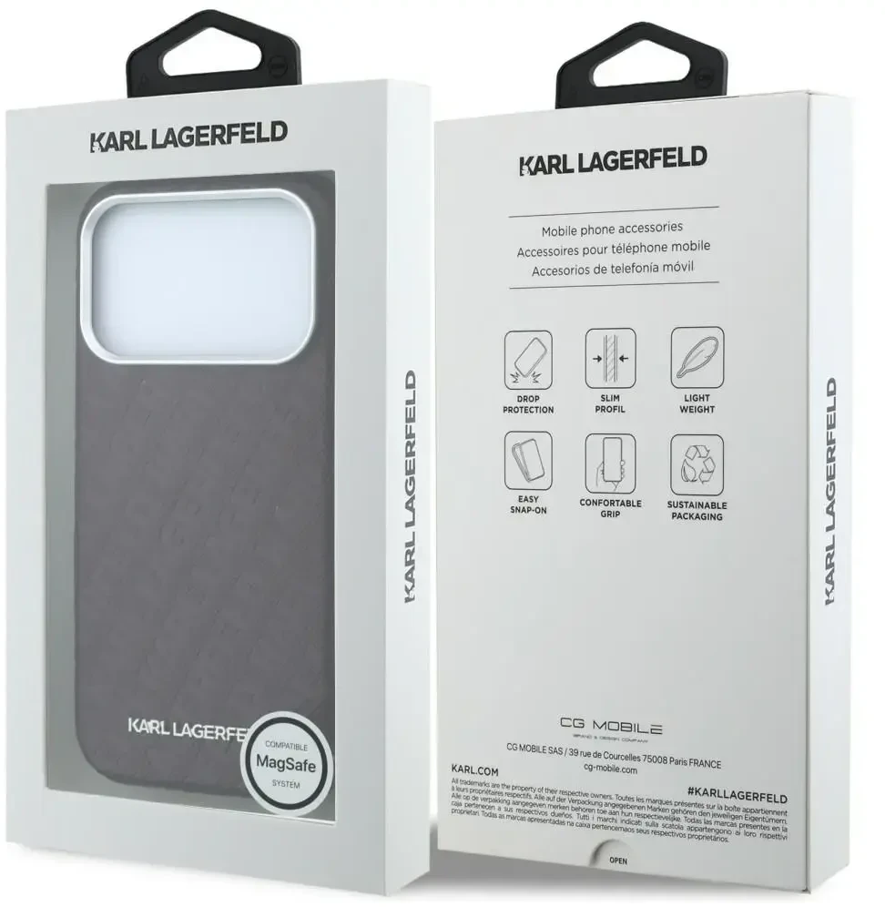 Dėklas Karl Lagerfeld Grained Allover Logo Metal Elongated skirtas iPhone 18 Pro Max/17 Pro Max burgundy