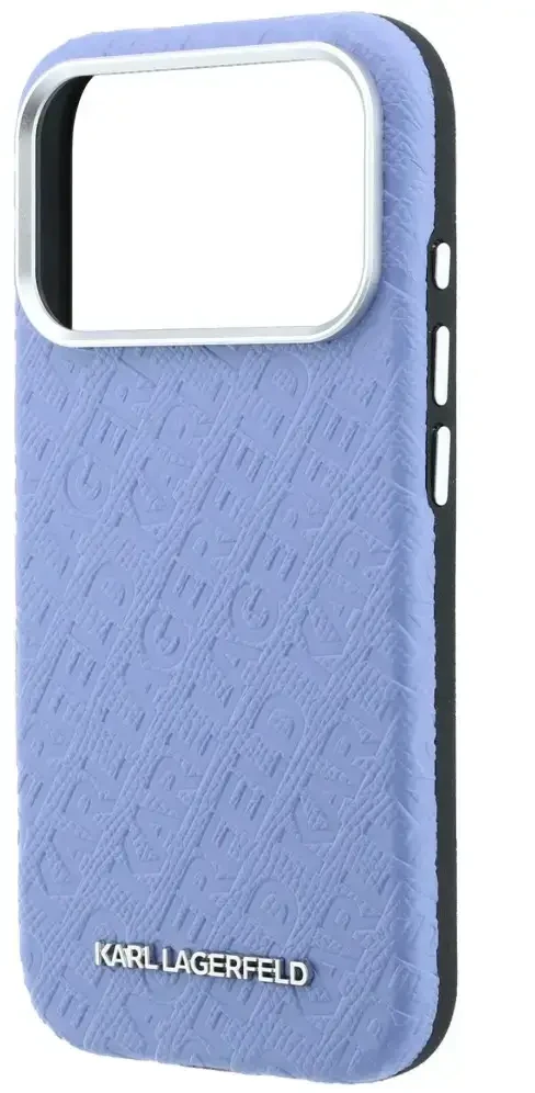 Dėklas Karl Lagerfeld Grained Allover Logo Metal Elongated MagSafe Case for iPhone 17 Pro Max / 18 Pro Max - Mėlyna