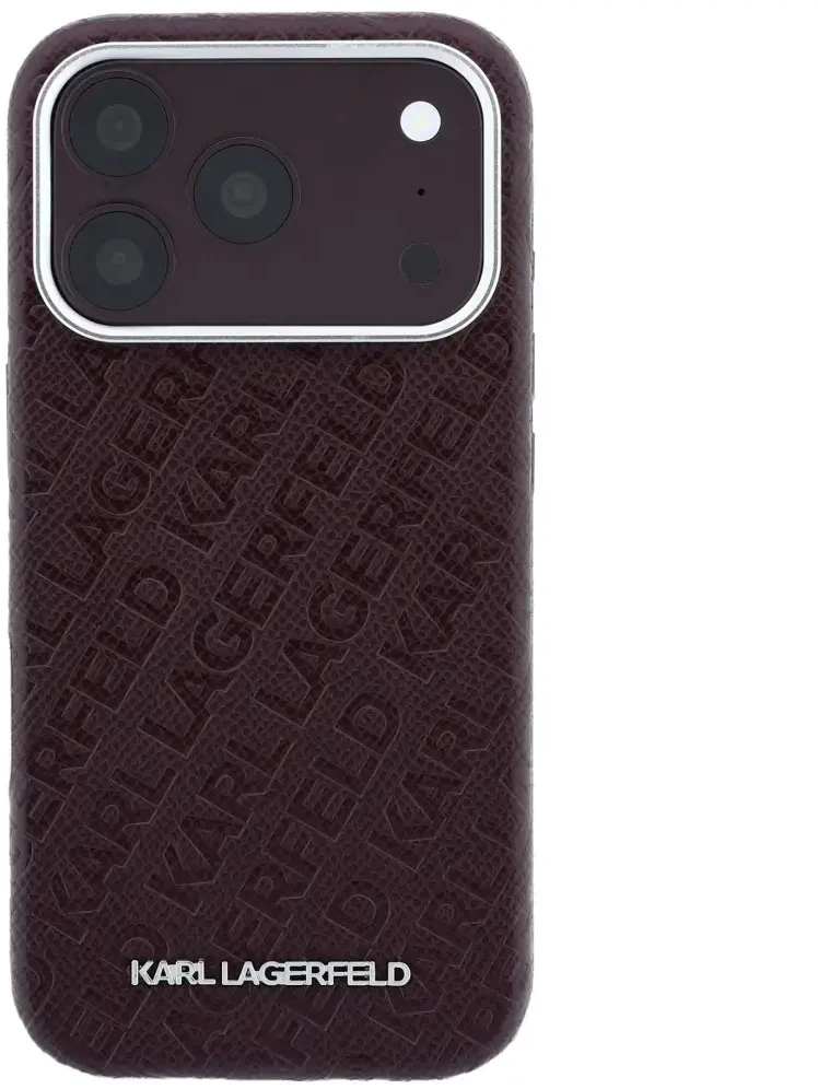 Dėklas Karl Lagerfeld Grained Allover Logo Metal Elongated skirtas iPhone 18 Pro Max/17 Pro Max burgundy