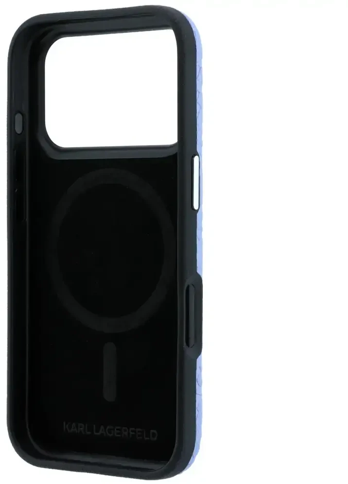 Dėklas Karl Lagerfeld Grained Allover Logo Metal Elongated MagSafe Case for iPhone 17 Pro Max / 18 Pro Max - Mėlyna