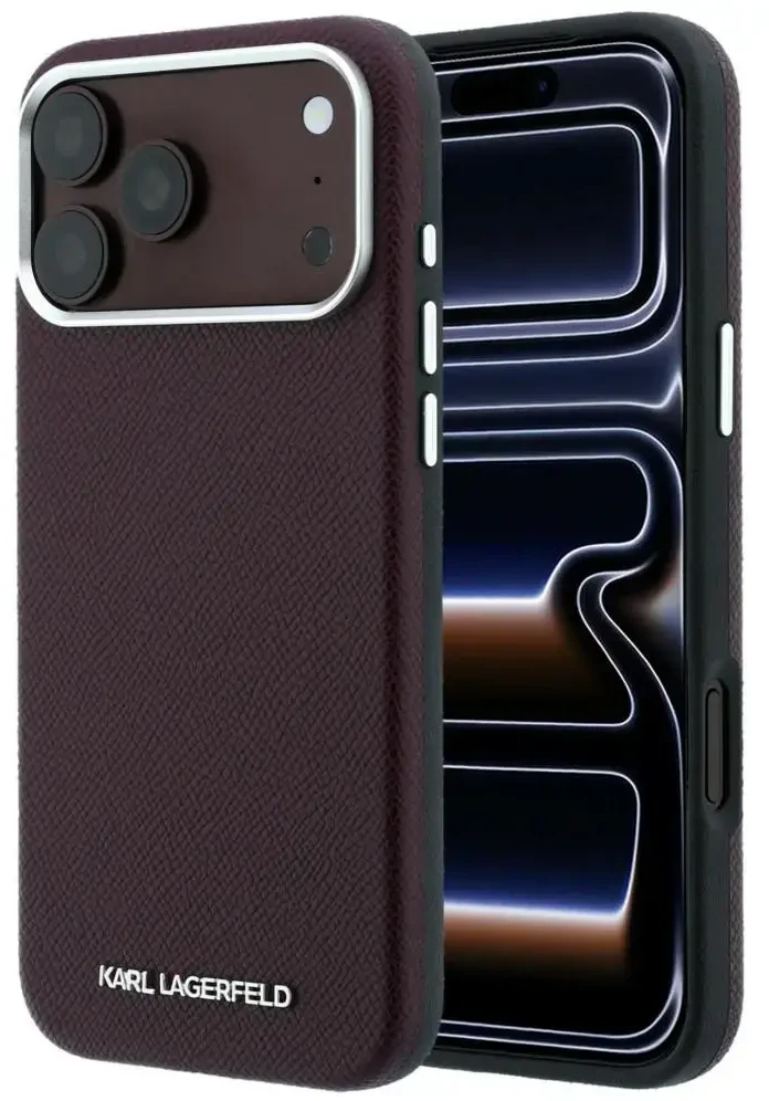 Dėklas Karl Lagerfeld Grained Elongated Logo MagSafe do iPhone 18 Pro Max / 17 Pro Max bordo spalvos