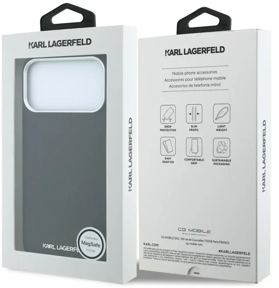 Dėklas Karl Lagerfeld Grained Elongated Logo MagSafe do iPhone 18 Pro / 17 Pro juoda