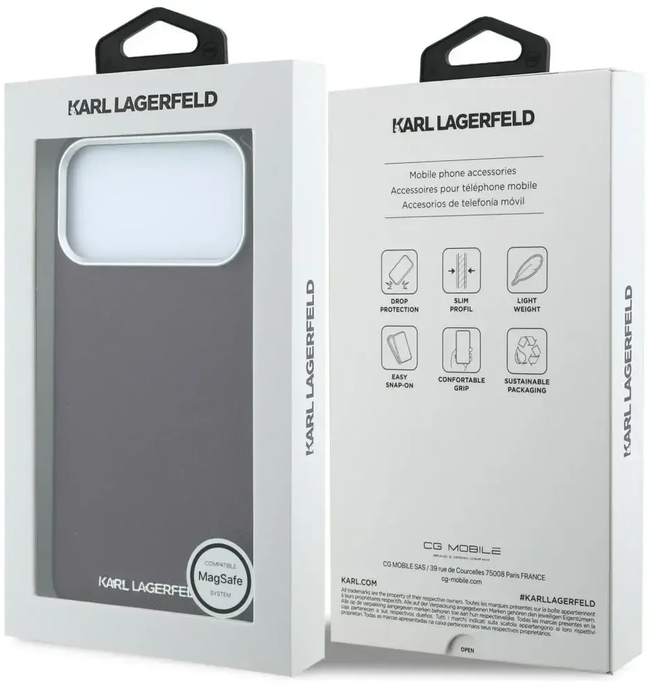 Dėklas Karl Lagerfeld Grained Elongated Logo MagSafe do iPhone 18 Pro Max / 17 Pro Max bordo spalvos