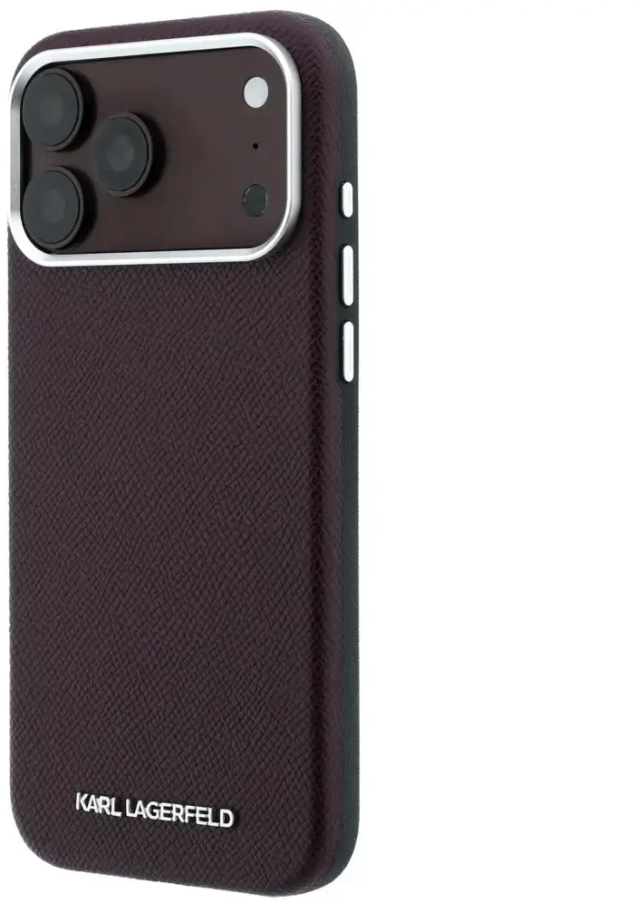 Dėklas Karl Lagerfeld Grained Elongated Logo MagSafe do iPhone 18 Pro Max / 17 Pro Max bordo spalvos