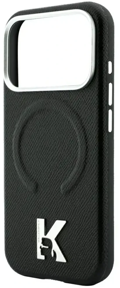Dėklas Karl Lagerfeld case for IPHONE 18 Pro Max/17 Pro Max compatible with MagSafe (Grained Embossed Ring & Kameo Logo) juodas
