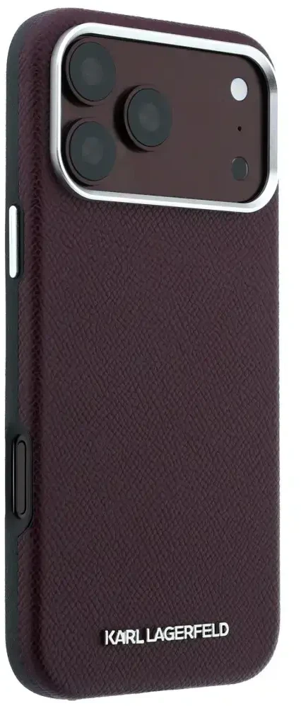Dėklas Karl Lagerfeld Grained Elongated Logo MagSafe do iPhone 18 Pro Max / 17 Pro Max bordo spalvos