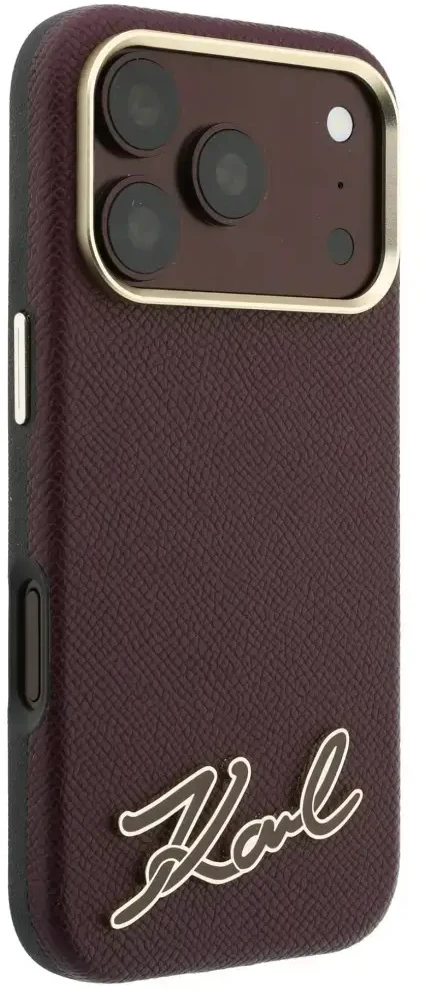 Dėklas Karl Lagerfeld Grained with Resin Signature Logo MagSafe, skirtas iPhone 18 Pro / 17 Pro, bordo spalvos