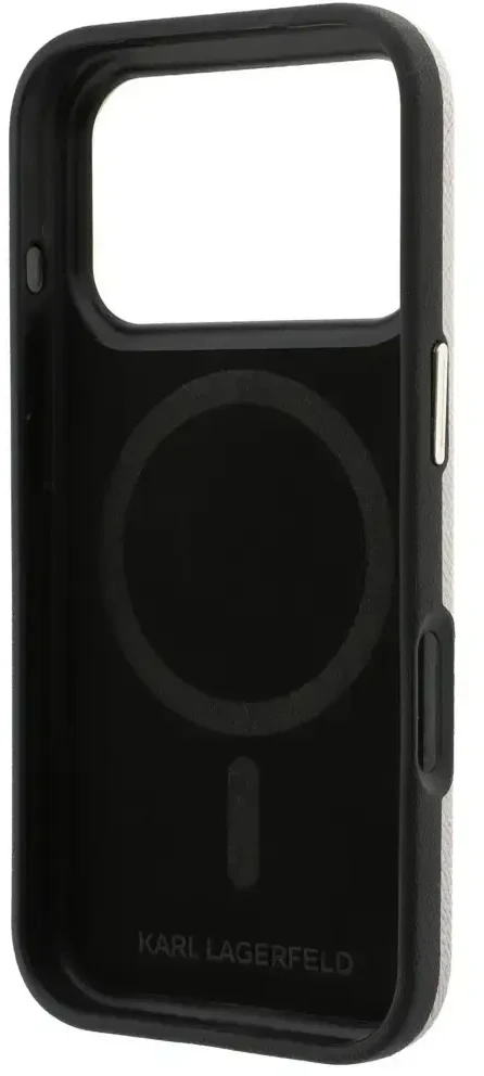 Dėklas Karl Lagerfeld Grained with Resin Signature Logo MagSafe, skirtas iPhone 18 Pro / 17 Pro, rožinis