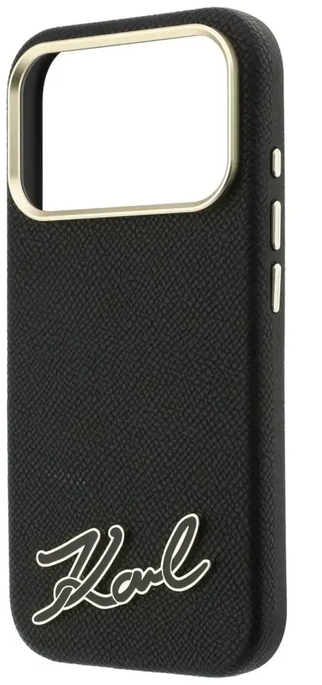 Dėklas Karl Lagerfeld Grained with Resin Signature Logo MagSafe do iPhone 18 Pro / 17 Pro juoda