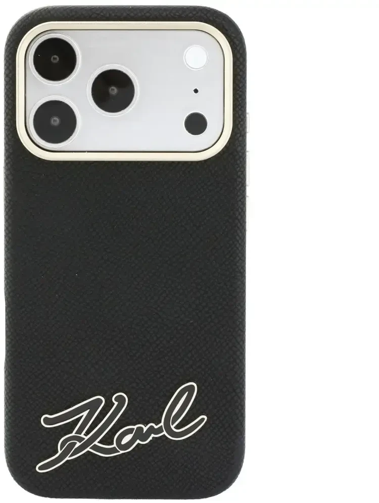 Dėklas Karl Lagerfeld Grained with Resin Signature Logo MagSafe do iPhone 18 Pro / 17 Pro juoda