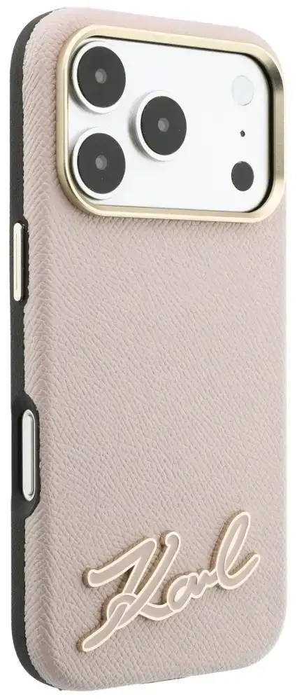 Dėklas Karl Lagerfeld Grained with Resin Signature Logo MagSafe, skirtas iPhone 18 Pro / 17 Pro, rožinis