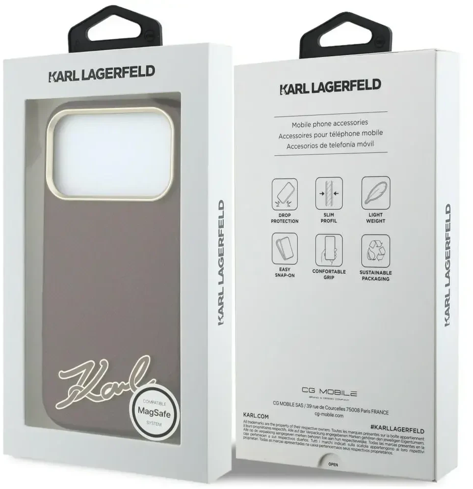 Dėklas Karl Lagerfeld Grained with Resin Signature Logo MagSafe, skirtas iPhone 18 Pro Max / 17 Pro Max
