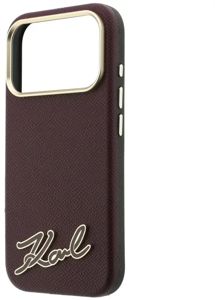 Dėklas Karl Lagerfeld Grained with Resin Signature Logo MagSafe, skirtas iPhone 18 Pro / 17 Pro, bordo spalvos
