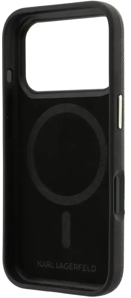 Dėklas Karl Lagerfeld Grained with Resin Signature Logo MagSafe, skirtas iPhone 18 Pro / 17 Pro, bordo spalvos