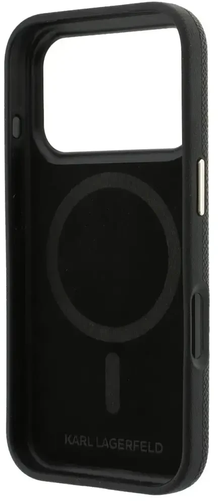 Dėklas Karl Lagerfeld Grained with Resin Signature Logo MagSafe do iPhone 18 Pro / 17 Pro juoda