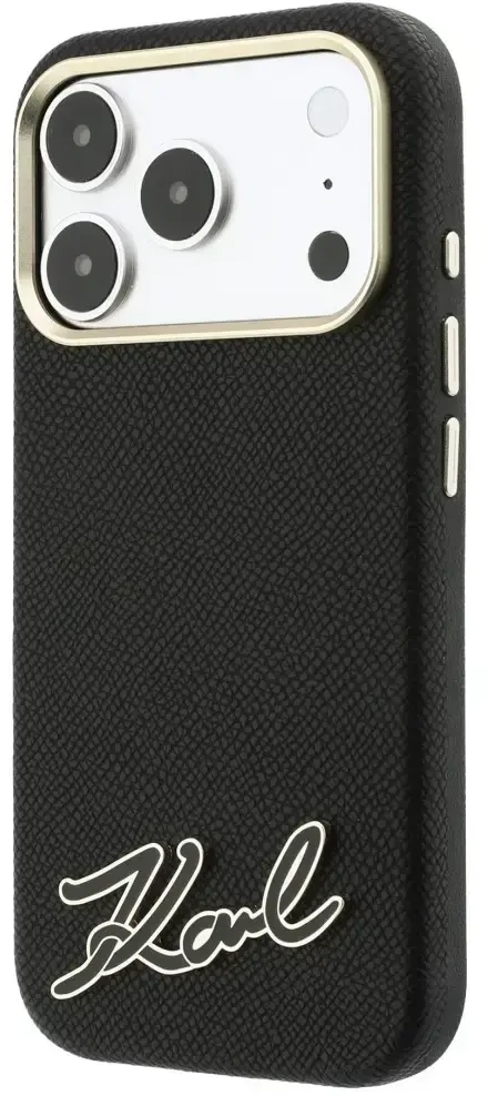 Dėklas Karl Lagerfeld Grained with Resin Signature Logo MagSafe do iPhone 18 Pro / 17 Pro juoda