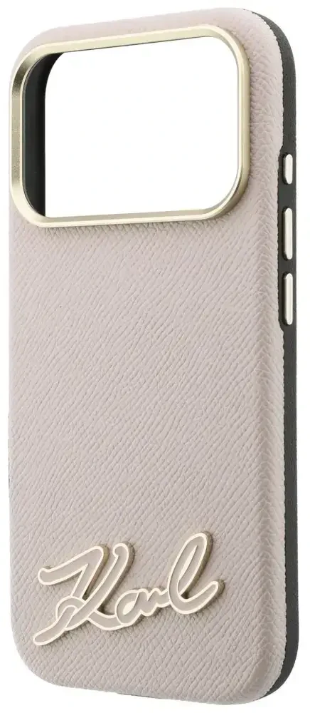 Dėklas Karl Lagerfeld Grained with Resin Signature Logo MagSafe, skirtas iPhone 18 Pro / 17 Pro, rožinis