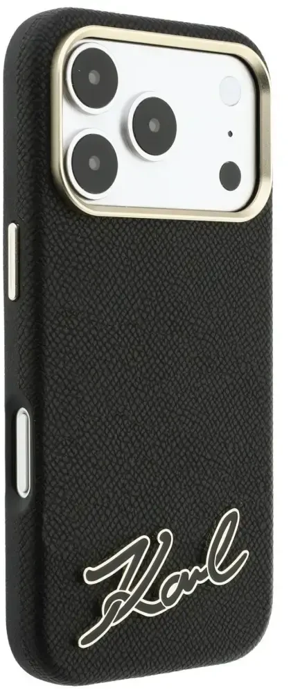 Dėklas Karl Lagerfeld Grained with Resin Signature Logo MagSafe do iPhone 18 Pro / 17 Pro juoda