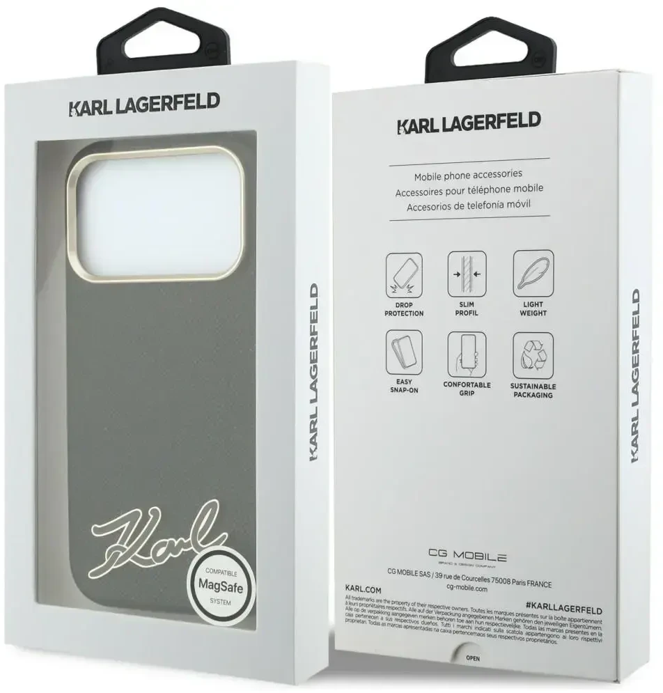 Dėklas Karl Lagerfeld Grained with Resin Signature Logo MagSafe do iPhone 18 Pro Max / 17 Pro Max juoda