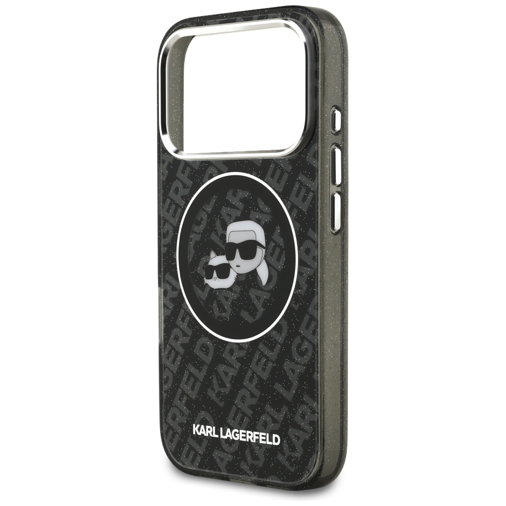 Karl Lagerfeld IML Glitter Karl & Choupette Heads Logo MagSafe - dėklas skirtas Apple iPhone 17 Pro juodas