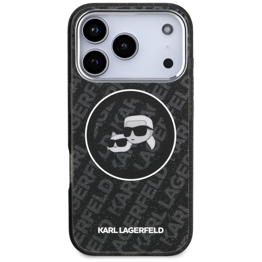 Karl Lagerfeld IML Glitter Karl & Choupette Heads Logo MagSafe - dėklas skirtas Apple iPhone 17 Pro juodas
