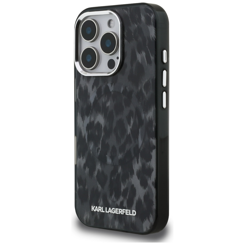 „Karl Lagerfeld IML“ leopardo rašto „MagSafe“ dėklas, skirtas „iPhone 16 Pro Max“ – Juodas
