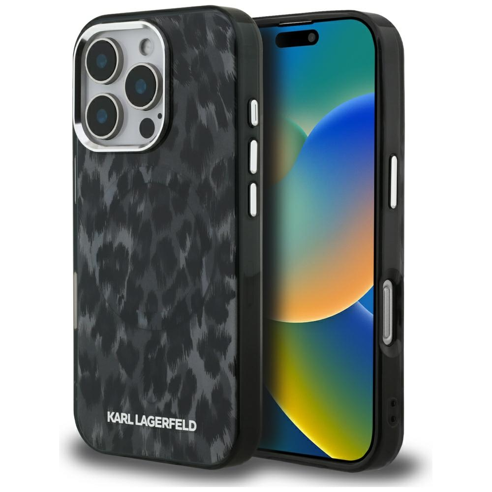 „Karl Lagerfeld IML“ leopardo rašto „MagSafe“ dėklas, skirtas „iPhone 16 Pro Max“ – Juodas