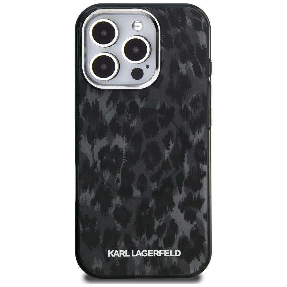 Karl Lagerfeld IML Leopard Modelio MagSafe dėklas iPhone 16 Pro - Juodas
