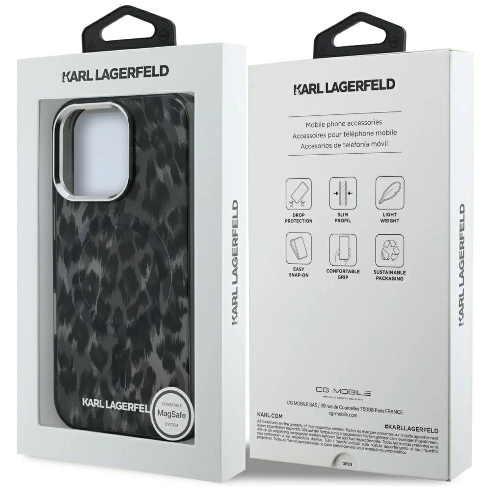 Karl Lagerfeld IML Leopard Modelio MagSafe dėklas iPhone 16 Pro - Juodas