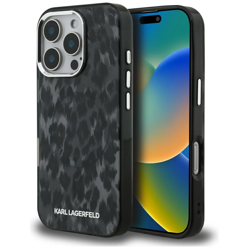Karl Lagerfeld IML Leopard Modelio MagSafe dėklas iPhone 16 Pro - Juodas