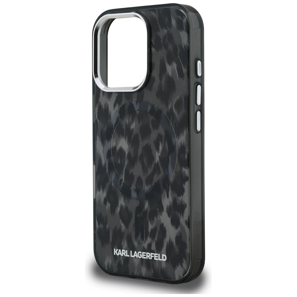 Karl Lagerfeld IML Leopard Modelio MagSafe dėklas iPhone 16 Pro - Juodas