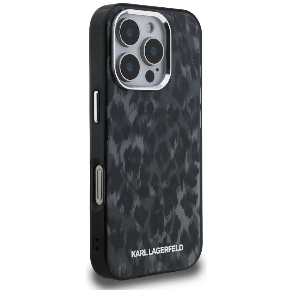 „Karl Lagerfeld IML“ leopardo rašto „MagSafe“ dėklas, skirtas „iPhone 16 Pro Max“ – Juodas