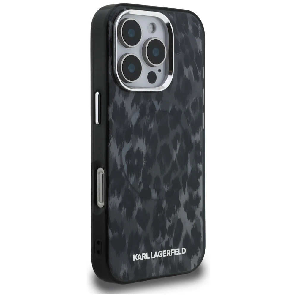 Karl Lagerfeld IML Leopard Modelio MagSafe dėklas iPhone 16 Pro - Juodas