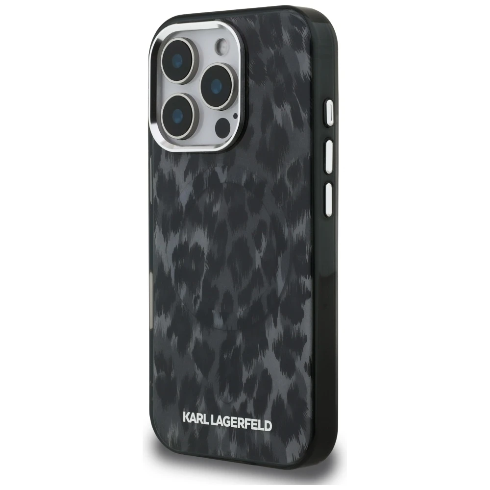 Karl Lagerfeld IML Leopard Modelio MagSafe dėklas iPhone 16 Pro - Juodas