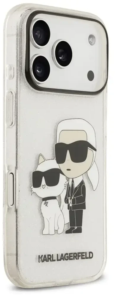 Dėklas Karl Lagerfeld IML NFT Glitter Karl&Choupette Case for iPhone 18 Pro / 17 Pro - Transparent