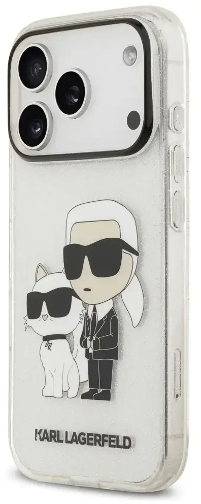 Dėklas Karl Lagerfeld IML NFT Glitter Karl&Choupette Case for iPhone 18 Pro / 17 Pro - Transparent