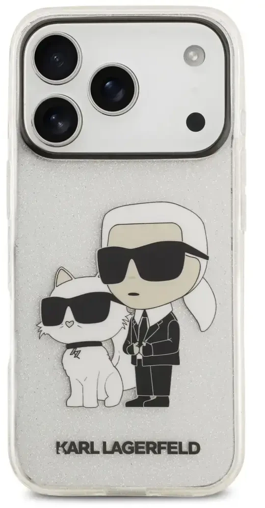 Dėklas Karl Lagerfeld IML NFT Glitter Karl&Choupette Case for iPhone 18 Pro / 17 Pro - Transparent