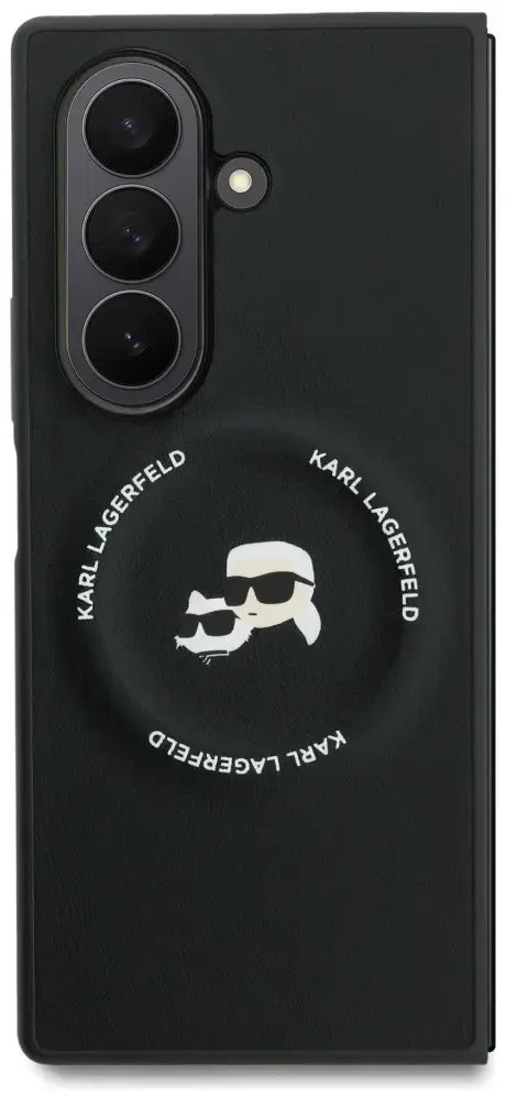 Karl Lagerfeld PU Karl and Choupette Heads Magnetic dėklas skirtas Samsung Galaxy Z Fold 7 juodos spalvos