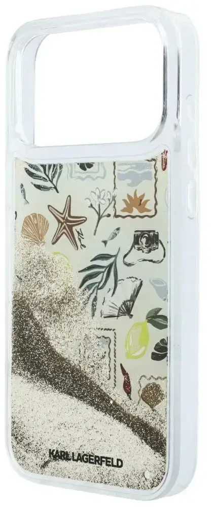 Dėklas Karl Lagerfeld Liquid Glitter Beach & Sand Case for iPhone 17 Pro Max / 18 Pro Max - rusvai gelsvas