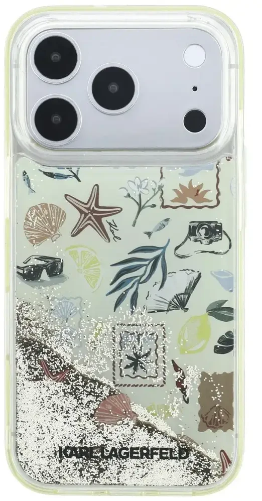 Dėklas Karl Lagerfeld Liquid Glitter Beach & Sand Case for iPhone 17 Pro / 18 Pro - rusvai gelsvas