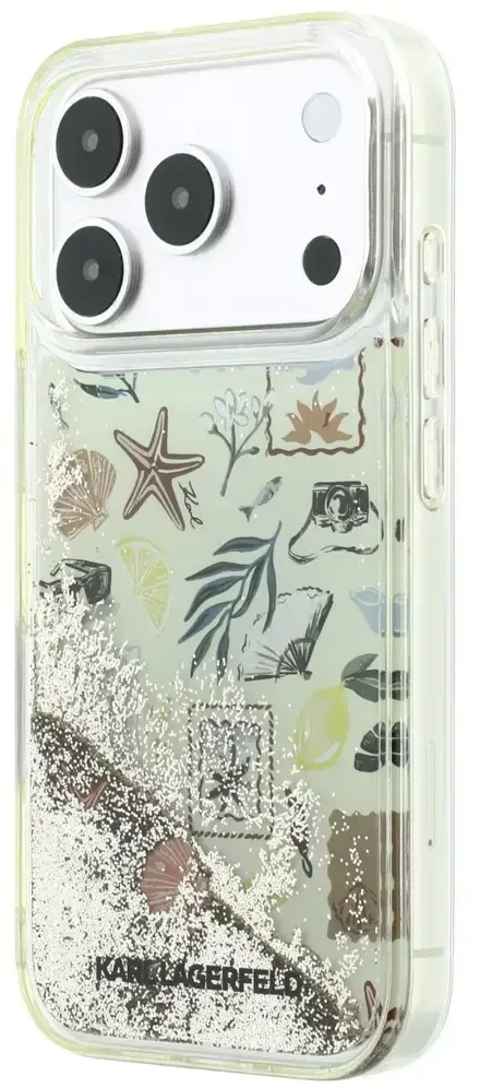 Dėklas Karl Lagerfeld Liquid Glitter Beach & Sand Case for iPhone 17 Pro / 18 Pro - rusvai gelsvas