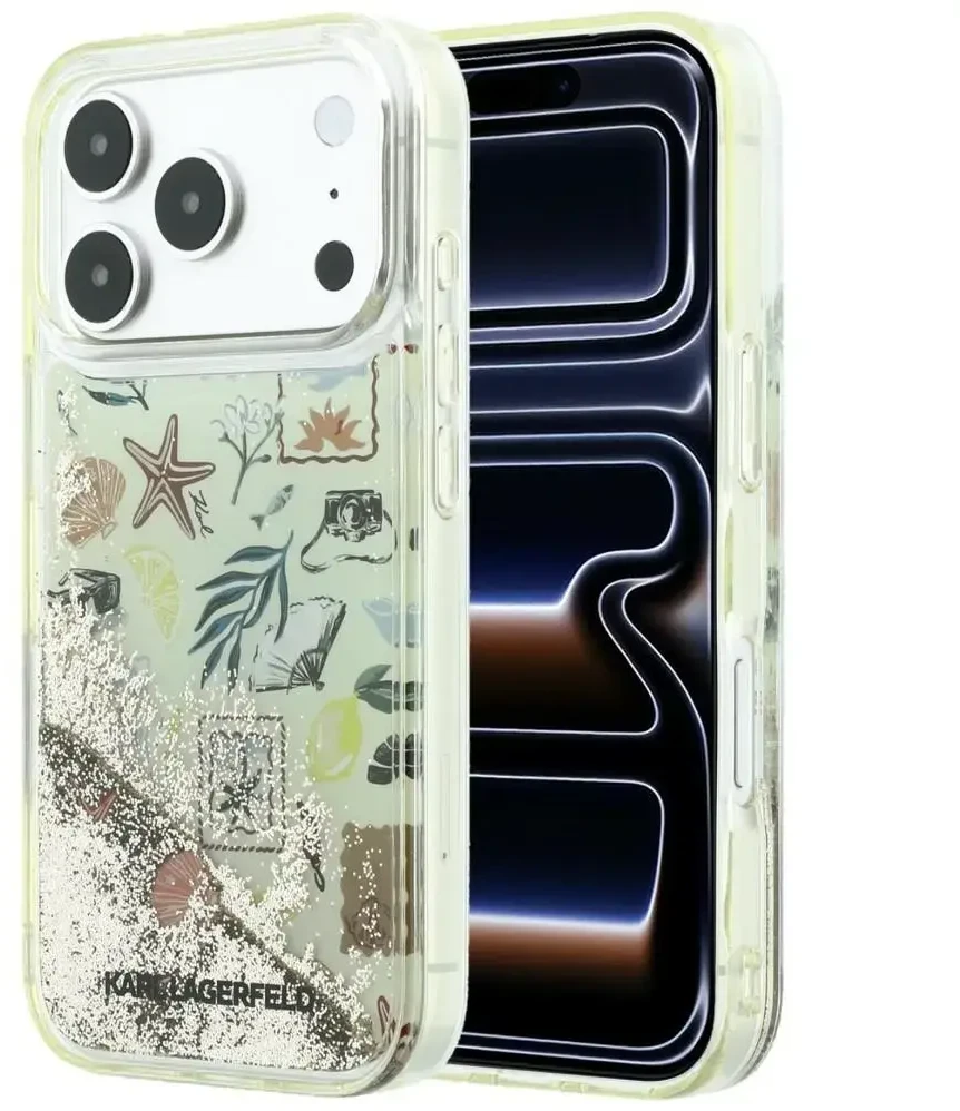 Dėklas Karl Lagerfeld Liquid Glitter Beach & Sand Case for iPhone 17 Pro / 18 Pro - rusvai gelsvas