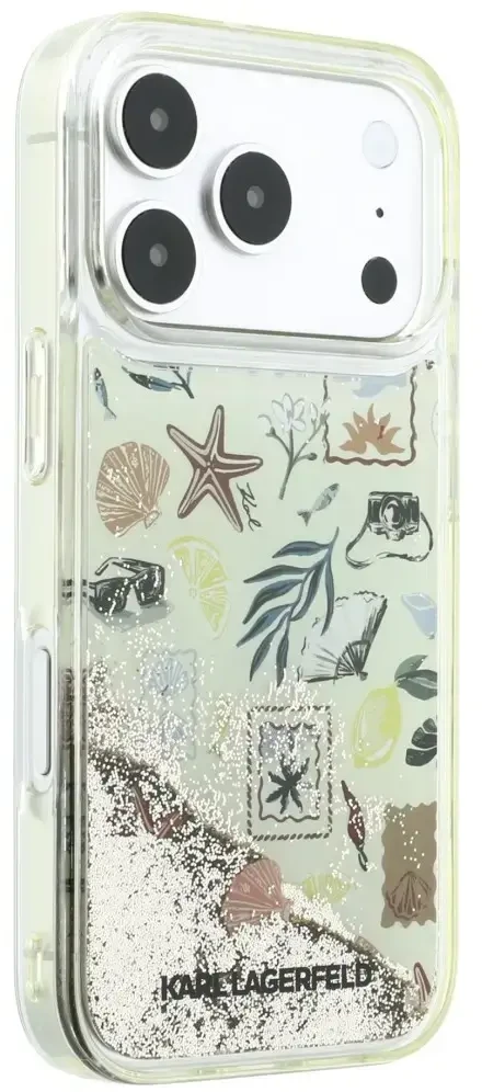 Dėklas Karl Lagerfeld Liquid Glitter Beach & Sand Case for iPhone 17 Pro / 18 Pro - rusvai gelsvas