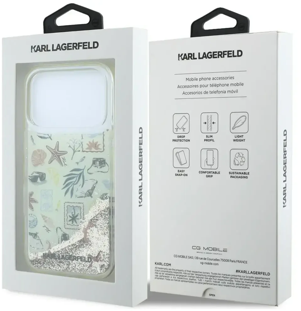 Dėklas Karl Lagerfeld Liquid Glitter Beach & Sand Case for iPhone 17 Pro / 18 Pro - rusvai gelsvas