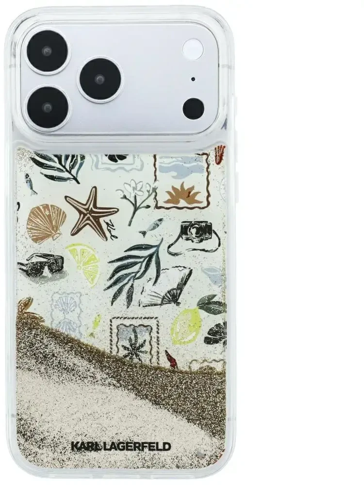 Dėklas Karl Lagerfeld Liquid Glitter Beach & Sand Case for iPhone 17 Pro Max / 18 Pro Max - rusvai gelsvas