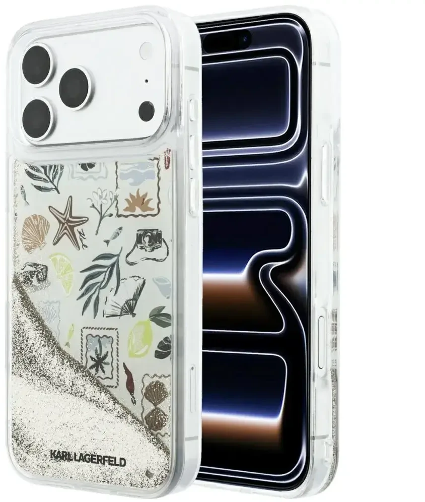 Dėklas Karl Lagerfeld Liquid Glitter Beach & Sand Case for iPhone 17 Pro Max / 18 Pro Max - rusvai gelsvas